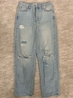 Forever 21 Light Blue Distressed Straight Jeans